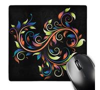 3dRose mp_119101_1 8 x 8-Inch Funky Pretty Colors Foliage Leaf Swirl on Black Faux Etched Floral Decorative Nature Modern Art Mouse Pad
