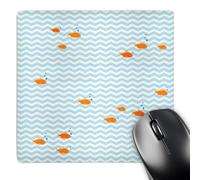 3dRose mp_120175_1 8 x 8-Inch Blue and White Chevron Sea Waves Orange Fish Pattern - Nautical Goldfish on Zig Zags - Ocean Zigzags Mouse Pad