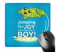 3dRose mp_120313_1 8 x 8-Inch Jumping for Joy Having a Boy - Cute Green Frog Blue Baby Shower Its a Boy Kawaii Frogs Announcement Mouse Pad