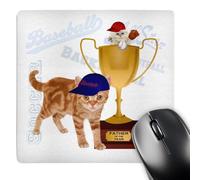 3dRose mp_127604_1 8 x 8-Inch Orange Tabby in a Baseball Cap, Kitten in a Father of The Year Trophy, Ball and Glove Sports Theme Mouse Pad