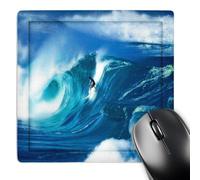 3dRose mp_128816_1 8 x 8-Inch Giant Surfing Wave and Surfer in Brilliant Blues and White Foam Highlights on The Ocean Water Mouse Pad