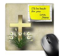 3dRose mp_128832_1 8 x 8-Inch Pretty Cross and Spring Flowers and Note from Jesus That He Will Be Back a Great Gift Mouse Pad
