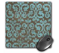 3dRose mp_151432_1 8" x 8" Grunge Light Blue and Grey Damask Gray Faded Stamp-Look Swirls Swirling Vintage Fancy Pattern Mouse Pad