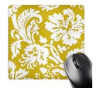 3dRose mp_151463_1 8" x 8" Gold and White Damask Large Print Stylish Floral Modern Contemporary Elegant Trendy Pattern Mouse Pad