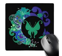 3dRose mp_152397_1 8" x 8" One Pretty Green Butterfly Surrounded Xblue Green and Purple Flourishes and a Turquoise Lilly Mouse Pad