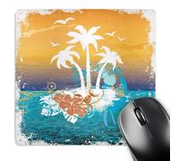 3dRose mp_152566_1 8" x 8" A Pretty Island Scene with Palm Trees and Tropical Flowers in Orange and Blue Mouse Pad