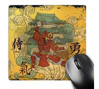 3dRose mp_152966_1 8" x 8" A Samurai Warrior Against an Oriental Building with Oriental Writing. Mouse Pad
