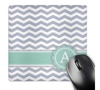 3dRose mp_154220_1 8" x 8" Letter a Monogram on Grey and White Chevron with Mint Gray Zigzags Zig Zags Personalized Initial Mouse Pad