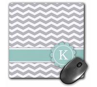 3dRose mp_154230_1 8" x 8" Letter K Monogrammed on Grey and White Chevron with Mint Gray Zigzags Personal Initial Zig Zags Mouse Pad