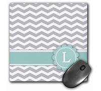 3dRose mp_154231_1 8" x 8" Letter L Monogrammed on Grey and White Chevron with Mint Gray Zigzags Personal Initial Zig Zags Mouse Pad