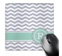 3dRose mp_154237_1 8" x 8" Letter R Monogrammed on Grey and White Chevron with Mint Gray Zigzags Personal Initial Zig Zags Mouse Pad