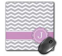 3dRose mp_154255_1 8" x 8" Letter J Monogrammed on Grey and White Chevron with Pink Gray Zigzags Personal Initial Zig Zags Mouse Pad