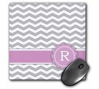 3dRose mp_154263_1 8" x 8" Letter R Monogrammed on Grey and White Chevron with Pink Gray Zigzags Personal Initial Zig Zags Mouse Pad