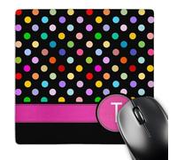 3dRose mp_154317_1 8" x 8" Letter T Monogrammed on Rainbow Polka Dots Pattern with Hot Pink Personal Initial Girly Multicolor Mouse Pad