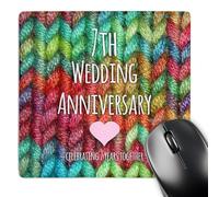 3dRose mp_154437_1 8" x 8" 7Th Wedding Anniversary Gift Wool Celebrating 7 Years Together Seventh Anniversaries Rainbow Mouse Pad