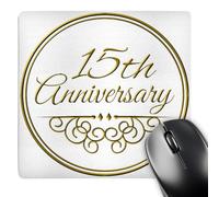 3dRose mp_154457_1 8" x 8" 15Th Anniversary Gift Gold Text for Celebrating Wedding Anniversaries 15 Years Married Together Mouse Pad