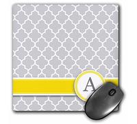 3dRose mp_154567_1 8" x 8" Your Personal Name Initial Letter a Monogrammed Grey Quatrefoil Pattern Personalized Yellow Gray Mouse Pad