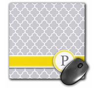 3dRose mp_154582_1 8" x 8" Your Personal Name Initial Letter P Monogrammed Grey Quatrefoil Pattern Personalized Yellow Gray Mouse Pad