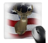 3dRose mp_155265_1 8" x 8" Misty Haze Whitetail Buck American Flag Deer Mouse Pad
