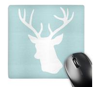 3dRose mp_155672_1 8" x 8" White Deer Head Silhouette on Mint Blue Stag Antlers Stylish Modern Pastel Turquoise Teal Aqua Mouse Pad