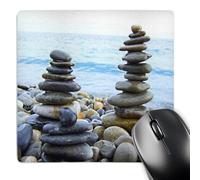 3dRose mp_157791_1 8" x 8" Three Zen Stone Towers on Pebble Beach Harmony Balance Stacked Polished Rocks Tranquility Mouse Pad