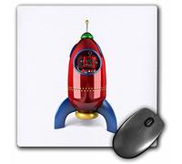 3dRose mp_158024_1 8" x 8" Excited Vintage Toy Robot Waving from Inside a Spaceship Space Ship Rocket Cute Funny Mouse Pad