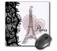 3dRose mp_162268_1 8" x 8" Paris Eiffel Tower with Heart and Black Lace Mouse Pad