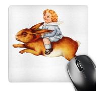 3dRose mp_165394_1 8" x 8" Child Riding a Large Rabbit Mouse Pad