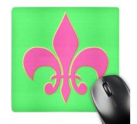 3dRose mp_165738_1 8" x 8" Hot Pink Fleur-De-Lis Outlined in Yellow Contrasting Green Background Mouse Pad