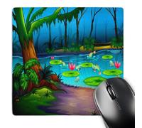 3dRose mp_167241_1 8" x 8" Colorful Lake with Frogs Lilly Pads Trees and Fun Mouse Pad