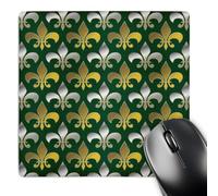 3dRose mp_171859_1 8" x 8" Gold and Silver Colored Fleur De Lis Pattern Emerald Green Background Mouse Pad