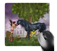 3dRose mp_172229_1 8" x 8" Fairy Found Last Black Unicorn with Many Forest Animals Mouse Pad
