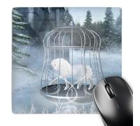 3dRose mp_172914_1 8" x 8" White Unicorn is Locked Up in a Cage It is on a Frozen Lake Mouse Pad