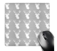 3dRose mp_179694_1 8" x 8" White Deer Head Pattern on Grey. Stag with Antlers on Gray Silver Mouse Pad