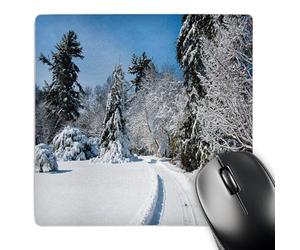 3dRose mp_180954_1 8" x 8" Snow Scene with Tracks in The Snow Mouse Pad