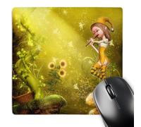 3dRose mp_181725_1 8" x 8" A Little Cute Elf Playing The Flute. The Butterflies Dance to The Song Mouse Pad