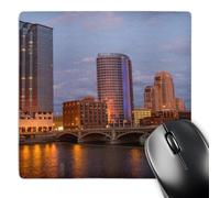 3dRose mp_191747_1 8" x 8" Skyline at Dusk on the Grand River Grand Rapids Michigan. Usa Mouse Pad