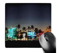 3dRose mp_192146_1 8" x 8" USA Florida Miami Beach Ocean Drive Art Deco Hotels at Dusk. Mouse Pad