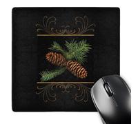 3dRose mp_202963_1 8" x 8" Rich Black Damask and Gold Swirls Winter Pine Cone Watercolor Mouse Pad