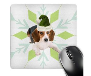 3dRose mp_202998_1 8" x 8" Beagle Dog Breed in a Green Santa Hat with Snowflake Christmas Mouse Pad