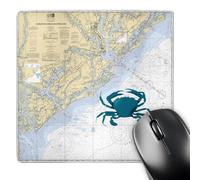 3dRose mp_204863_1 8" x 8" Print of Charleston Harbor Chart with Blue Crab Mouse Pad