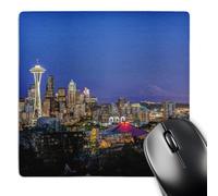 3dRose mp_205857_1 8" x 8" USA Washington Seattle Skyline and Mt. Rainier at Twilight. Mouse Pad