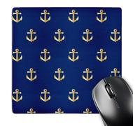 3dRose mp_212650_1 8" x 8" Print of Gold Anchors on Navy Blue Repeat Pattern Mouse Pad