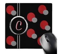 3dRose mp_215246_1 8" x 8" Modern Geometric Black Red Grey Circle Pattern Monogram Letter C Mouse Pad
