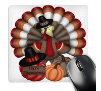 3dRose mp_216920_1 8" x 8" Cute Red Orange and Brown Turkey with Happy Thanksgiving Mouse Pad