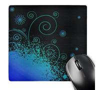 3dRose mp_218010_1 8" x 8" Blue Splatter with Flourishes and Flowers Mouse Pad
