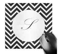 3dRose mp_220959_1 8" x 8" Print of Script S on Black White Chevron Stripes Mouse Pad