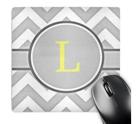 3dRose mp_222100_1 8" x 8" Grey and White Chevron with Yellow Monogram Initial L Mouse Pad