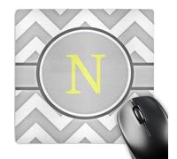 3dRose mp_222102_1 8" x 8" Grey and White Chevron with Yellow Monogram Initial N Mouse Pad