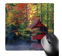 3dRose mp_231309_1 8" x 8" Usa New York Adirondack Mountains. Boathouse and Autumn Reflection Mouse Pad